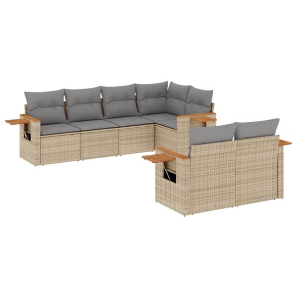 Matgrupp för trädgården med dynor 7 delar beige konstrotting