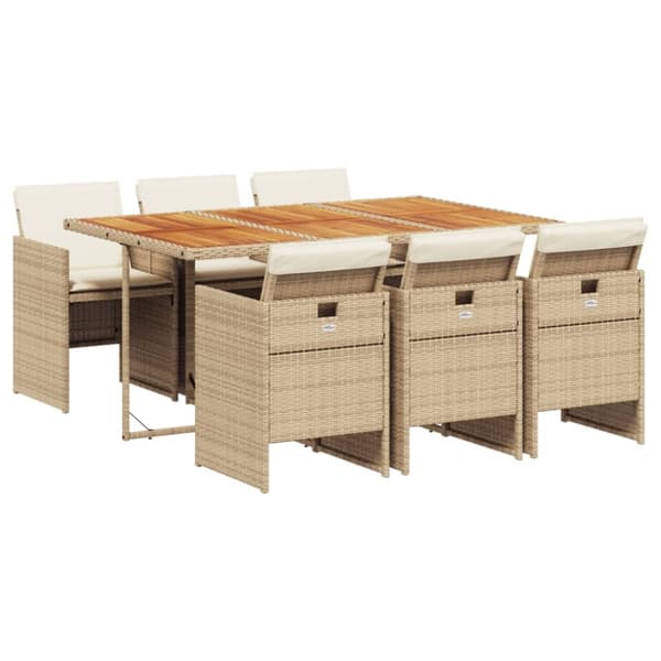 Matgrupp för trädgården med dynor 7 delar beige konstrotting