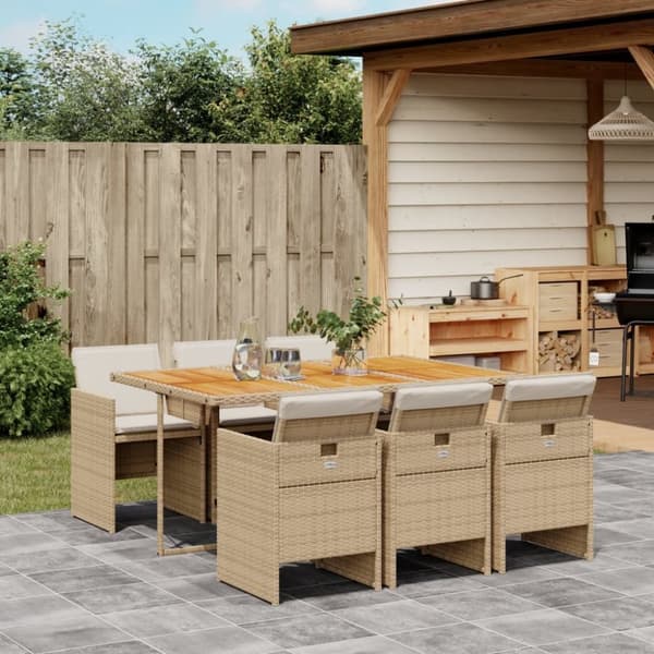 Matgrupp för trädgården med dynor 7 delar beige konstrotting