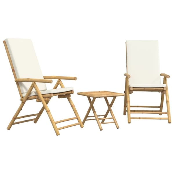 Caféset för trädgården med gräddvita dynor 3 delar bambu