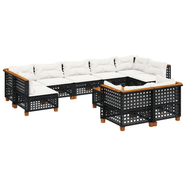 Loungegrupp 10 delar med svarta dynor konstrotting