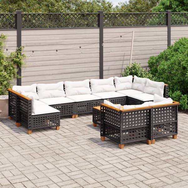 Loungegrupp 10 delar med svarta dynor konstrotting