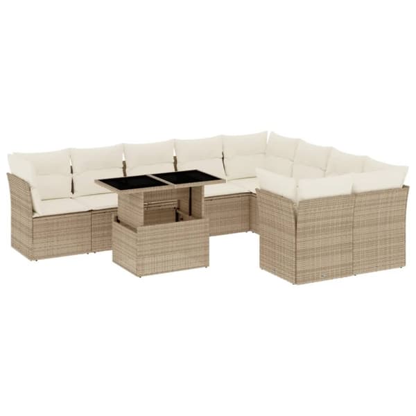Soffgrupp för trädgård med dynor 10 delar beige konstrotting