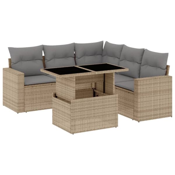 Soffgrupp för trädgården med dynor 6 delar beige konstrotting
