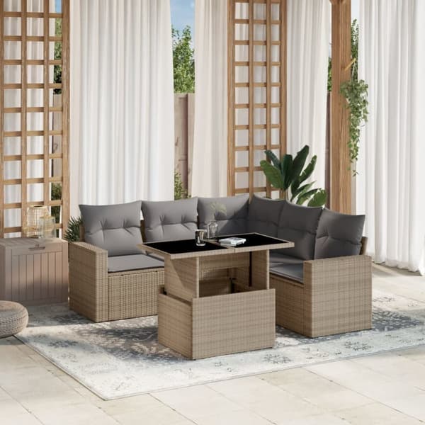 Soffgrupp för trädgården med dynor 6 delar beige konstrotting