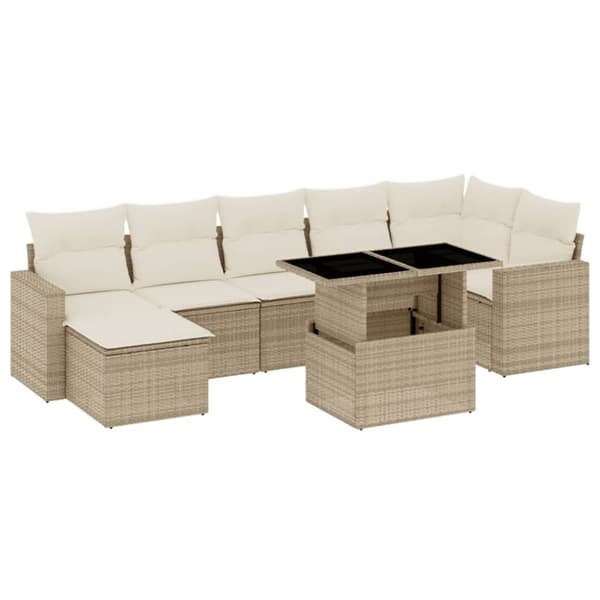 Matgrupp för trädgården med dynor 8 delar beige konstrotting