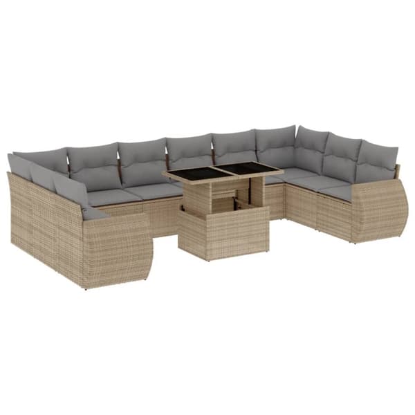 Loungegrupp för trädgården m. dynor 11 delar beige konstrotting