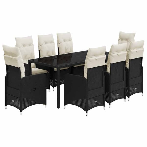 Caféset med dynor 9 delar konstrotting svart