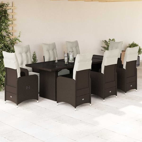 Caféset med dynor 9 delar konstrotting brun