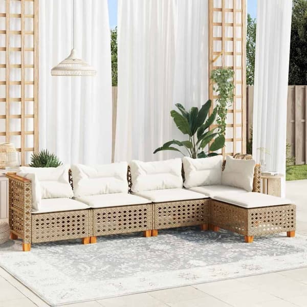 Soffgrupp för trädgården med dynor 5 delar beige konstrotting