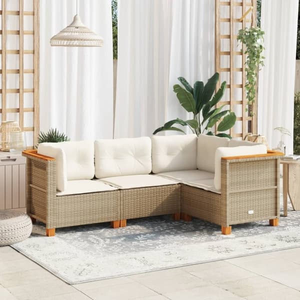 Soffgrupp för trädgård med dynor 4 delar beige konstrotting