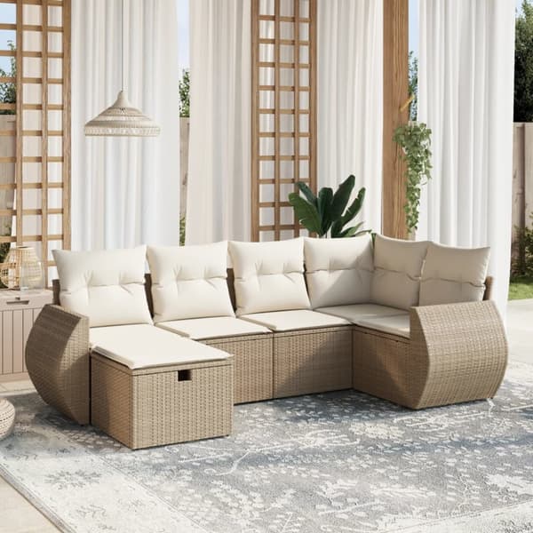 Soffgrupp för trädgården med dynor 6 delar beige konstrotting