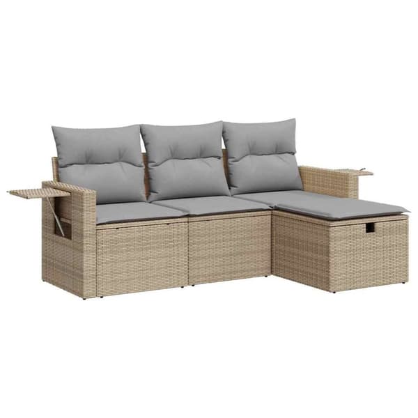 Soffgrupp för trädgård med dynor 4 delar beige konstrotting