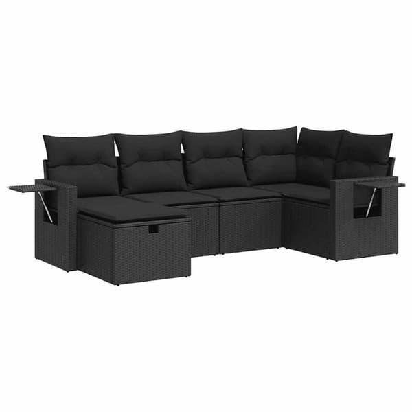 Loungegrupp med dynor 6 delar svart konstrotting