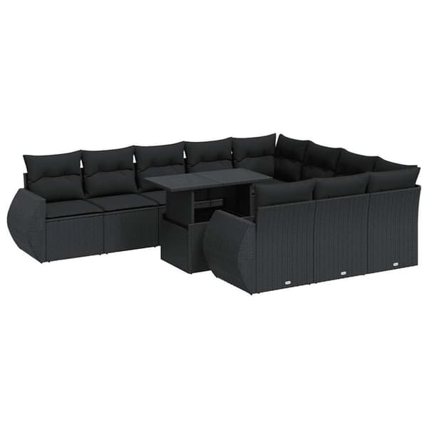 Loungegrupp för trädgården m. dynor 11 delar konstrotting svart