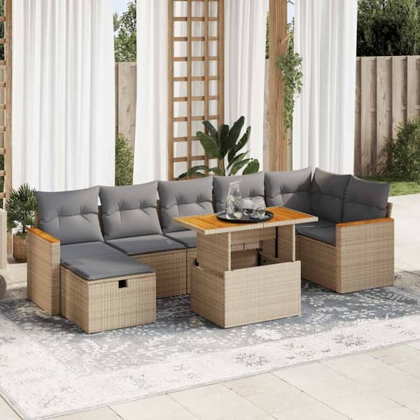 Soffgrupp för trädgården med dynor 5 delar beige konstrotting