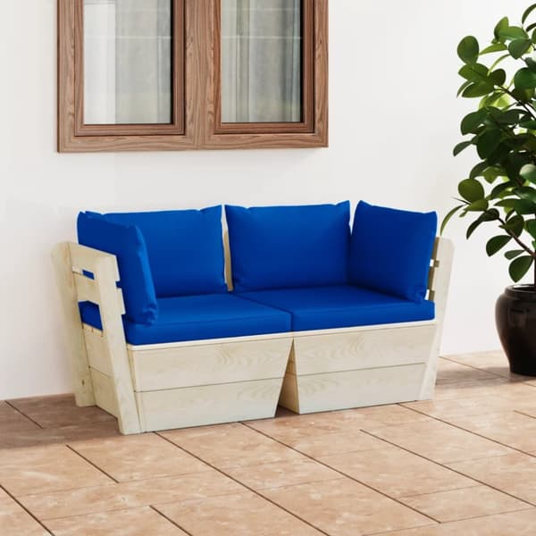 Pallsoffa 2-sits med dynor granträ