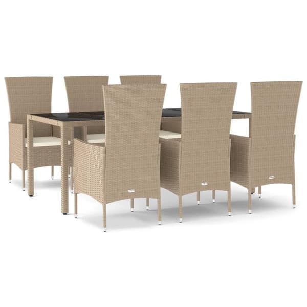 Matgrupp för trädgården med dynor 7 delar beige konstrotting