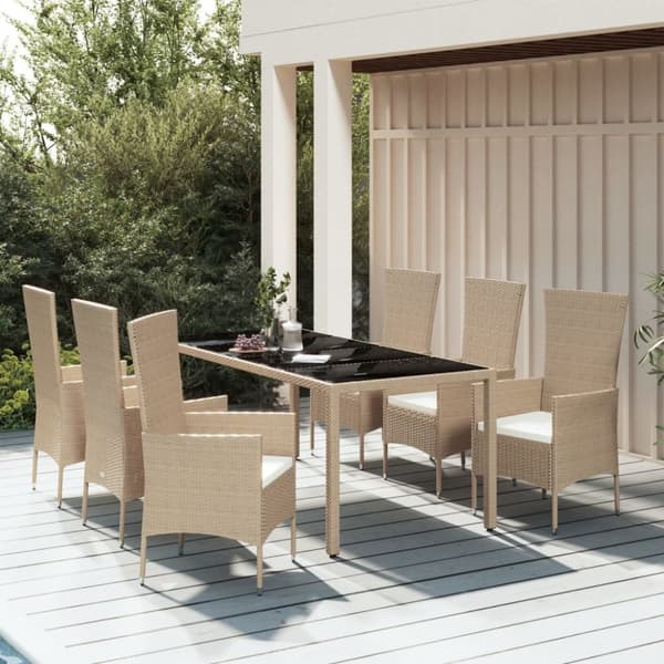 Matgrupp för trädgården med dynor 7 delar beige konstrotting