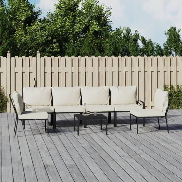 Loungegrupp för trädgården med sandfärgade dynor 7 delar stål
