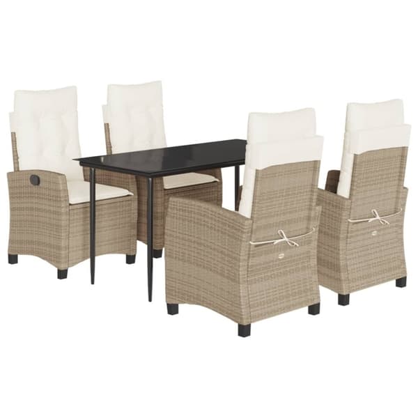 Matgrupp för trädgården med dynor 5 delar beige konstrotting