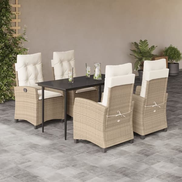 Matgrupp för trädgården med dynor 5 delar beige konstrotting