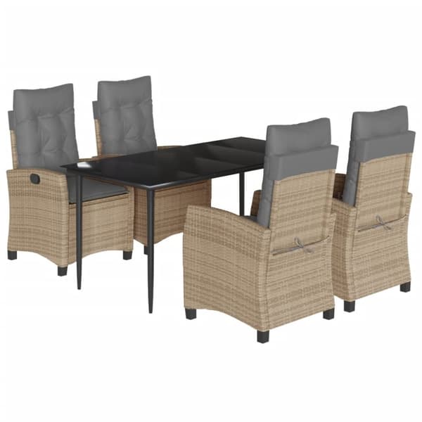 Matgrupp för trädgården med dynor 5 delar mixbeige konstrotting