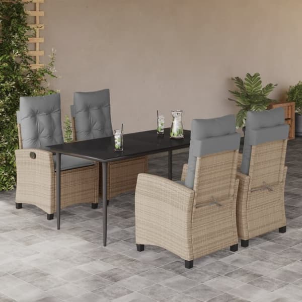 Matgrupp för trädgården med dynor 5 delar mixbeige konstrotting