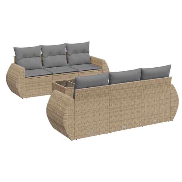 Matgrupp för trädgården med dynor 7 delar beige konstrotting
