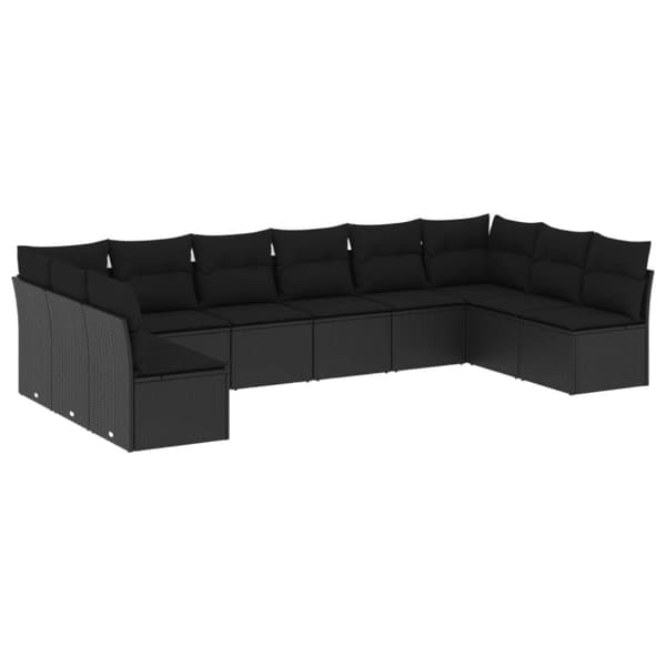 Loungegrupp 10 delar med svarta dynor konstrotting