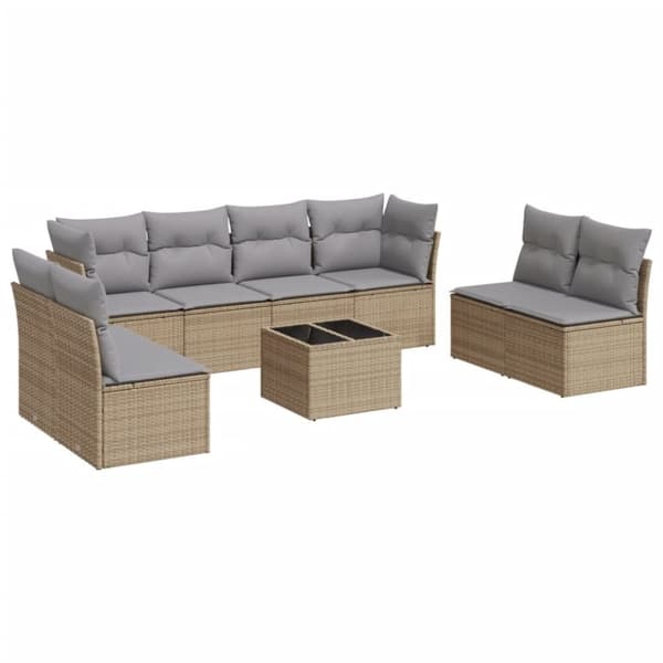 Soffgrupp för trädgården med dynor 9 delar beige konstrotting