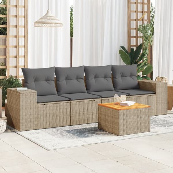 Soffgrupp för trädgården med dynor 5 delar beige konstrotting