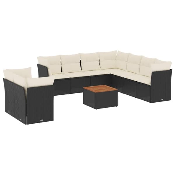 Loungegrupp 10 delar med svarta dynor konstrotting