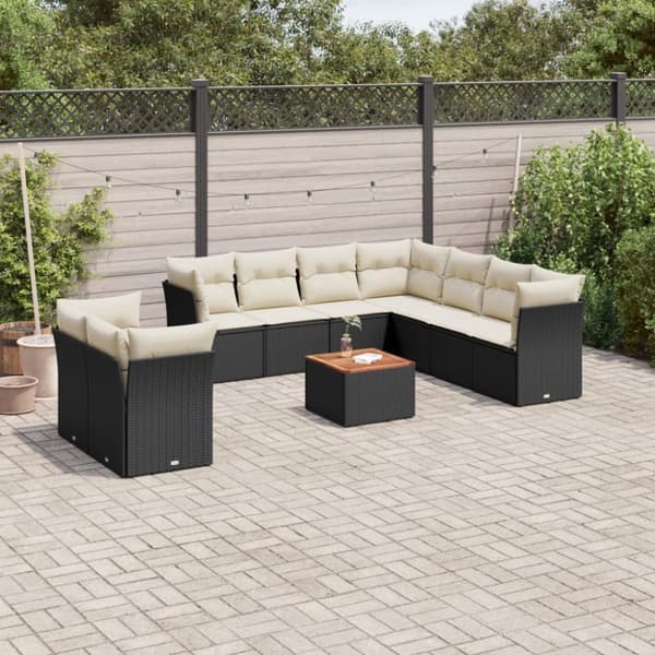 Loungegrupp 10 delar med svarta dynor konstrotting