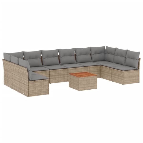 Loungegrupp för trädgården m. dynor 11 delar beige konstrotting