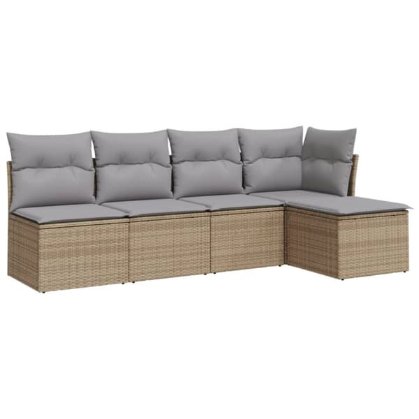 Soffgrupp för trädgården med dynor 5 delar beige konstrotting