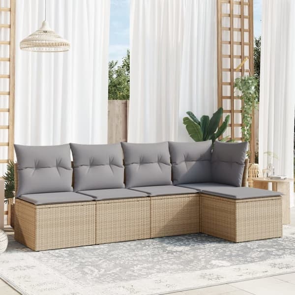Soffgrupp för trädgården med dynor 5 delar beige konstrotting