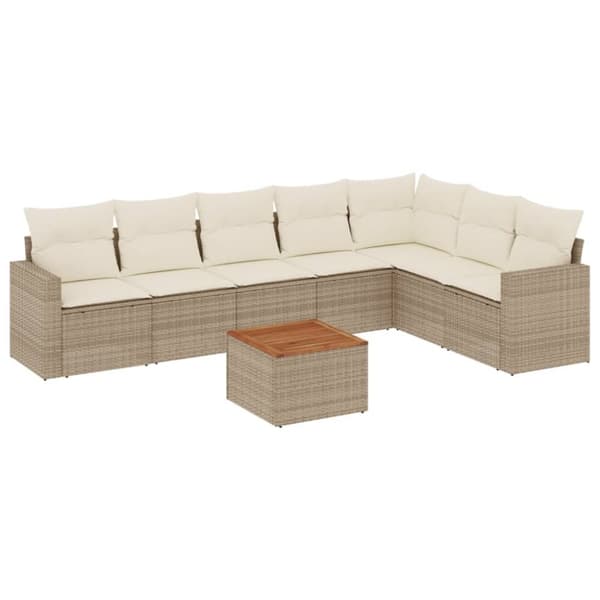 Matgrupp för trädgården med dynor 8 delar beige konstrotting