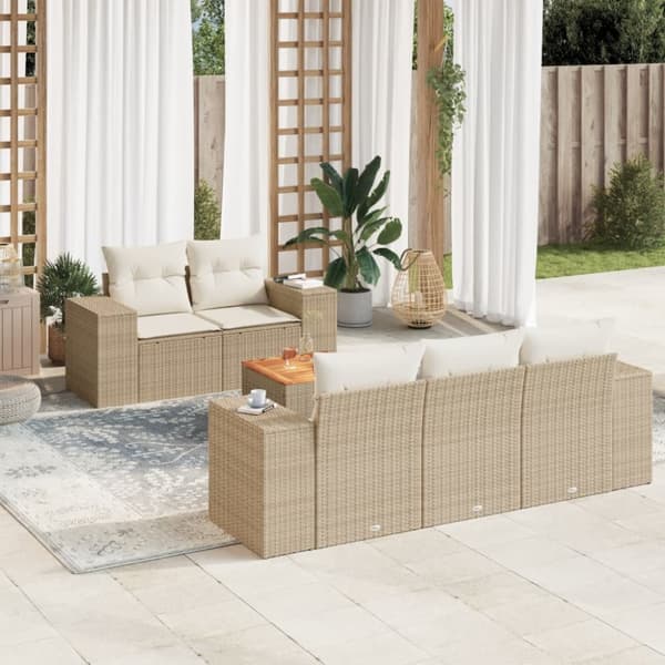 Soffgrupp för trädgården med dynor 6 delar beige konstrotting