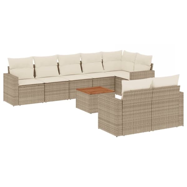 Soffgrupp för trädgården med dynor 9 delar beige konstrotting