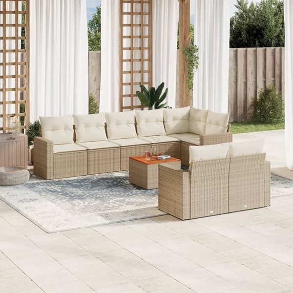 Soffgrupp för trädgården med dynor 9 delar beige konstrotting