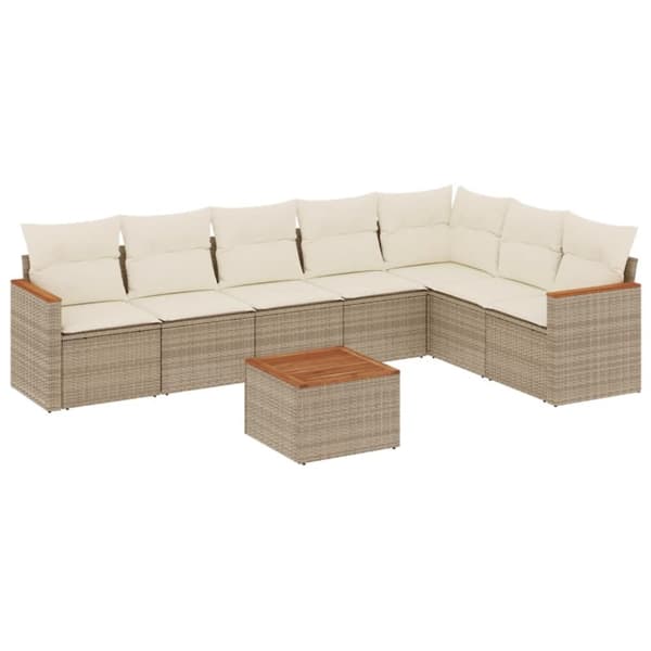 Matgrupp för trädgården med dynor 8 delar beige konstrotting