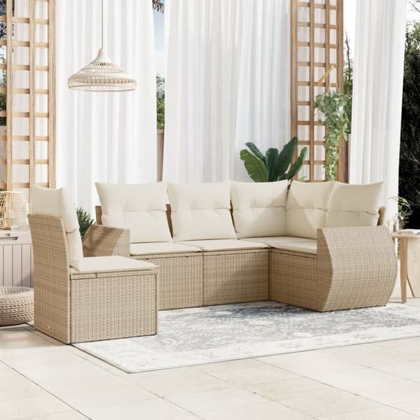 Soffgrupp för trädgården med dynor 5 delar beige konstrotting