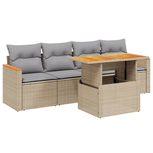 Soffgrupp för trädgården med dynor 5 delar beige konstrotting