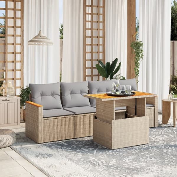 Soffgrupp för trädgården med dynor 5 delar beige konstrotting