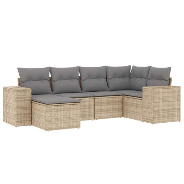 Soffgrupp för trädgården med dynor 6 delar beige konstrotting