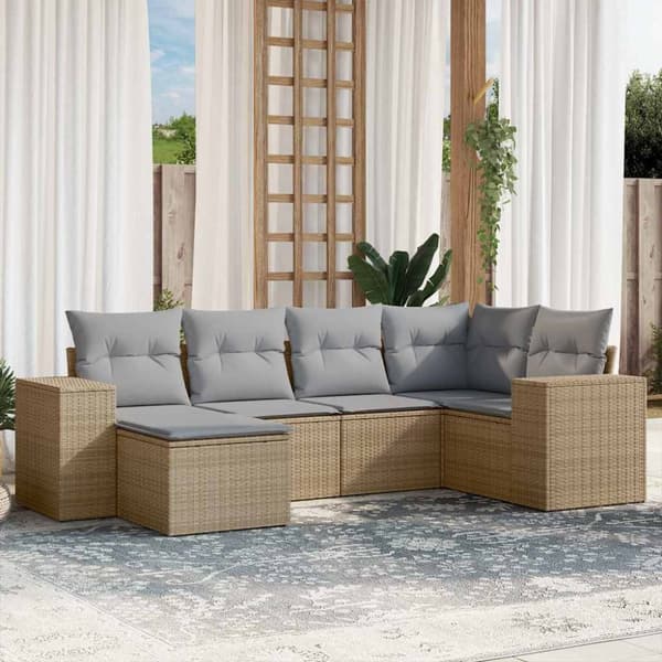 Soffgrupp för trädgården med dynor 6 delar beige konstrotting