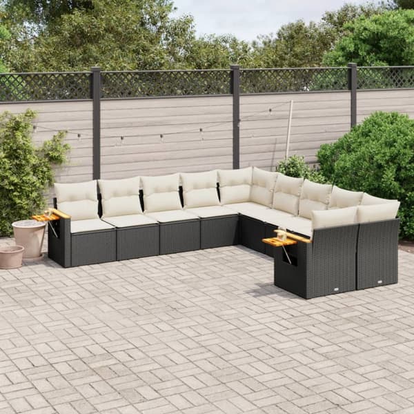 Loungegrupp 10 delar med svarta dynor konstrotting