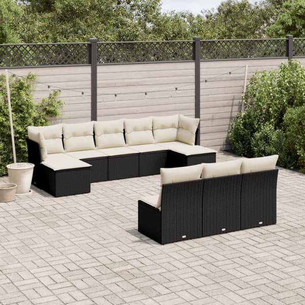 Loungegrupp 10 delar med svarta dynor konstrotting