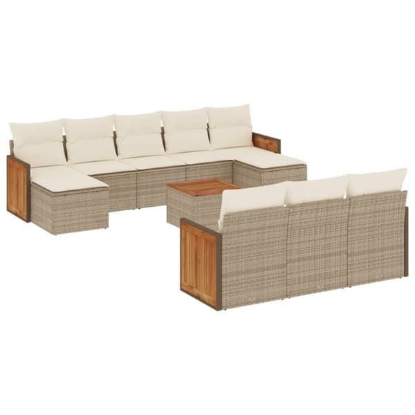 Loungegrupp för trädgården m. dynor 11 delar beige konstrotting